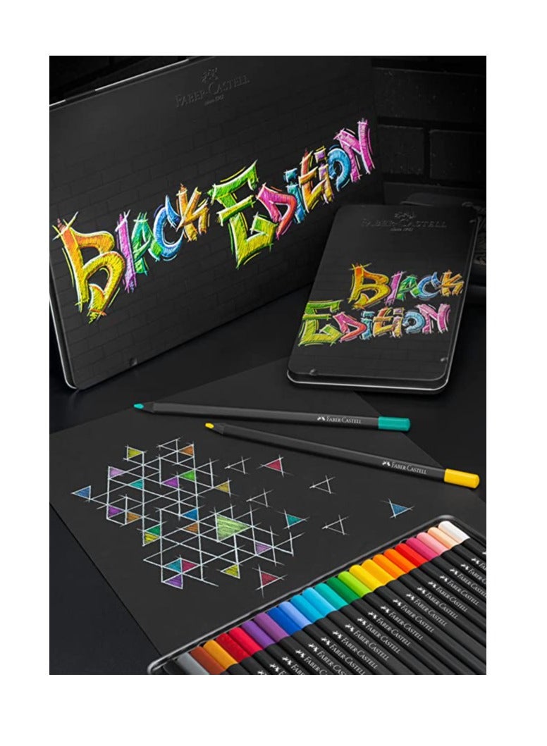 فابير كاستل أقلام رصاص ملونة سوداء الإصدار من فابر كاستل 24 لونًا في علبة معدنية مسطحة ، سلسلة فائقة النعومة للحصول على تأثيرات رائعة - Image 3