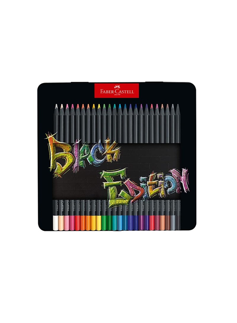 فابير كاستل أقلام رصاص ملونة سوداء الإصدار من فابر كاستل 24 لونًا في علبة معدنية مسطحة ، سلسلة فائقة النعومة للحصول على تأثيرات رائعة - Image 1