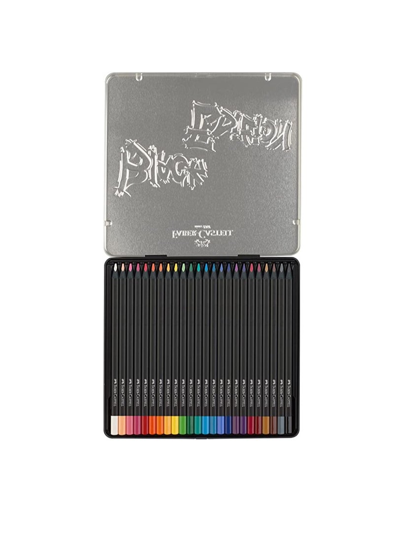 فابير كاستل أقلام رصاص ملونة سوداء الإصدار من فابر كاستل 24 لونًا في علبة معدنية مسطحة ، سلسلة فائقة النعومة للحصول على تأثيرات رائعة - Image 2