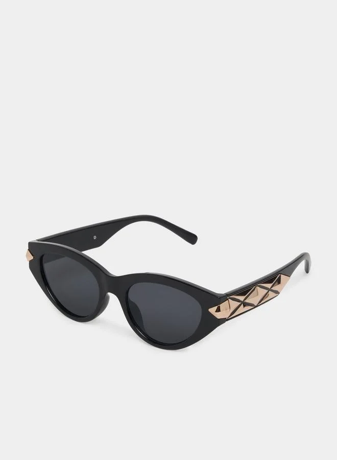 Full Rim Cat Eye Sunglasses with Metal Texture Temple