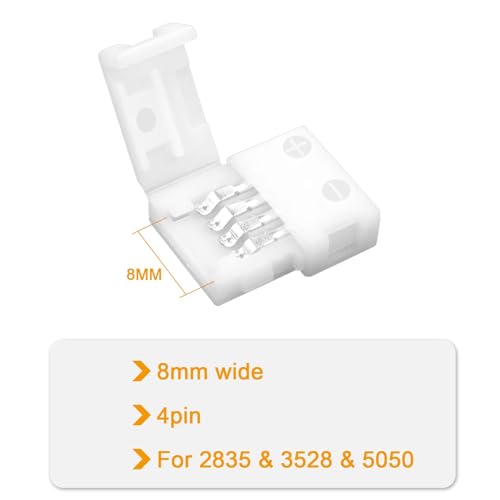 VIPMOON 20 Pack 4 Pin 8mm Led Strip Connectors, 4pin RGB Connectors Solderless Adapter, for 8mm Wide SMD 2835 3528 Multicolor Waterproof or Non-Waterproof LED Strip Light - Image 3