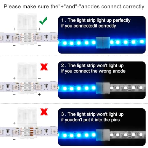 VIPMOON 20 Pack 4 Pin 8mm Led Strip Connectors, 4pin RGB Connectors Solderless Adapter, for 8mm Wide SMD 2835 3528 Multicolor Waterproof or Non-Waterproof LED Strip Light - Image 5