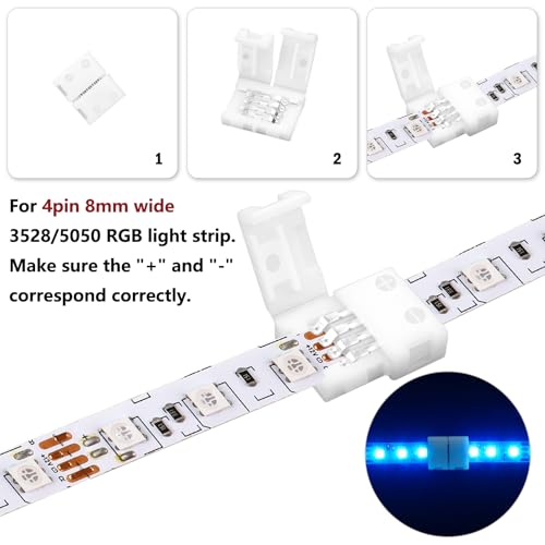 VIPMOON 20 Pack 4 Pin 8mm Led Strip Connectors, 4pin RGB Connectors Solderless Adapter, for 8mm Wide SMD 2835 3528 Multicolor Waterproof or Non-Waterproof LED Strip Light - Image 4