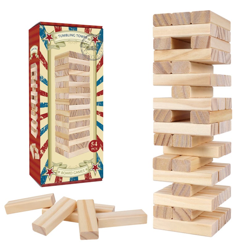 GOTHINK Tumble Tower Game for Kids and Adults 54pcs Wooden Board Stacking Game for Family Games Night Classical Wood Blocks Game Standard Size - Image 2