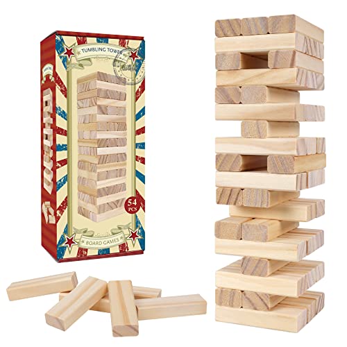 GOTHINK Tumble Tower Game for Kids and Adults 54pcs Wooden Board Stacking Game for Family Games Night Classical Wood Blocks Game Standard Size - Image 1