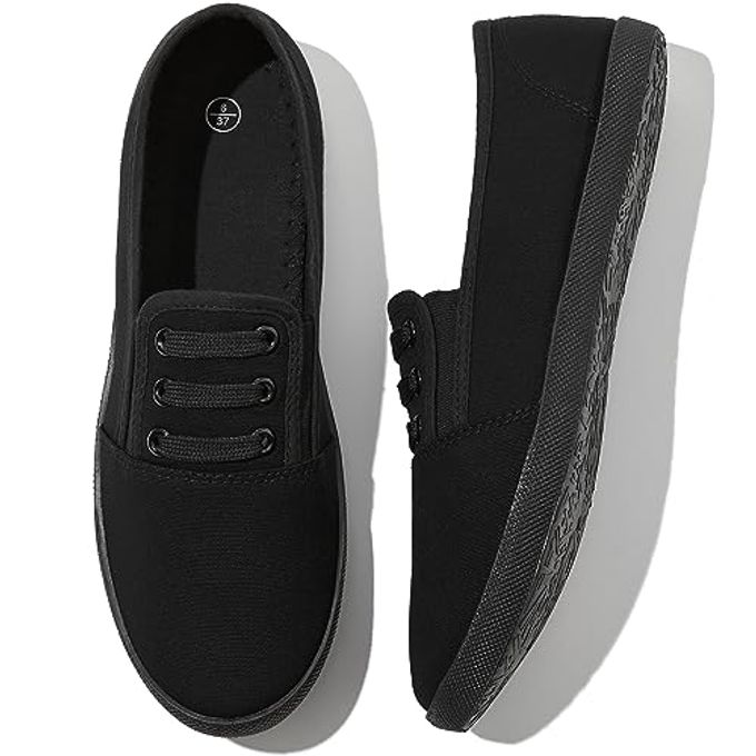 Shupua Women'S Canvas Slip On Sneakers Casual Slip On Walking Shoes Womens Tennis Shoes Flat Dress Shoes Non Slip Work Shoes(Black Mno.Us6) - Image 4
