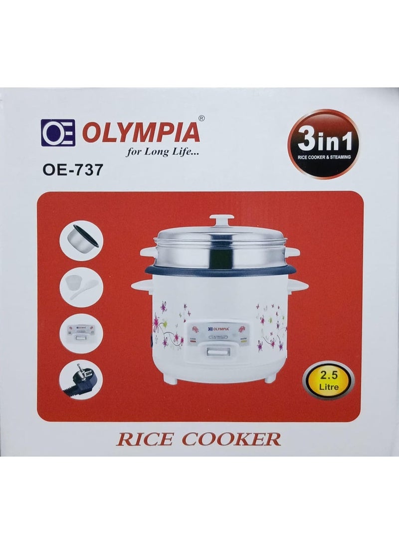 Olympia High Quality Olympia OE-737 Electric Rice Cooker 3 in 1 Multi Functional 2.5L Capacity Cooker with Steamer Tray and Warm Feature Durable Non Stick Inner Pot Easy Cooking Solution for Rice Soup Vegetables and More Everyday Kitchen Appliance - Image 1