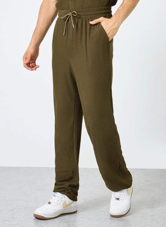 Styli Textured Ribbed Knit Relaxed Fit Shirt and Pants Co-Ords