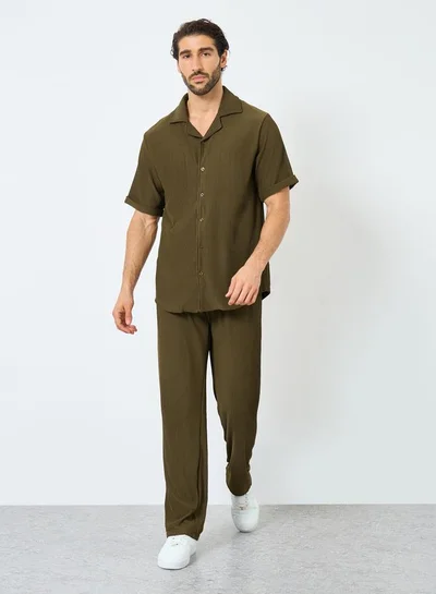 Styli Textured Ribbed Knit Relaxed Fit Shirt and Pants Co-Ords