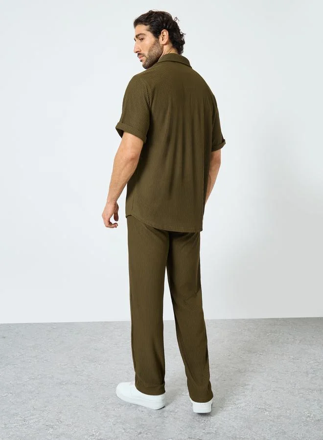 Styli Textured Ribbed Knit Relaxed Fit Shirt and Pants Co-Ords