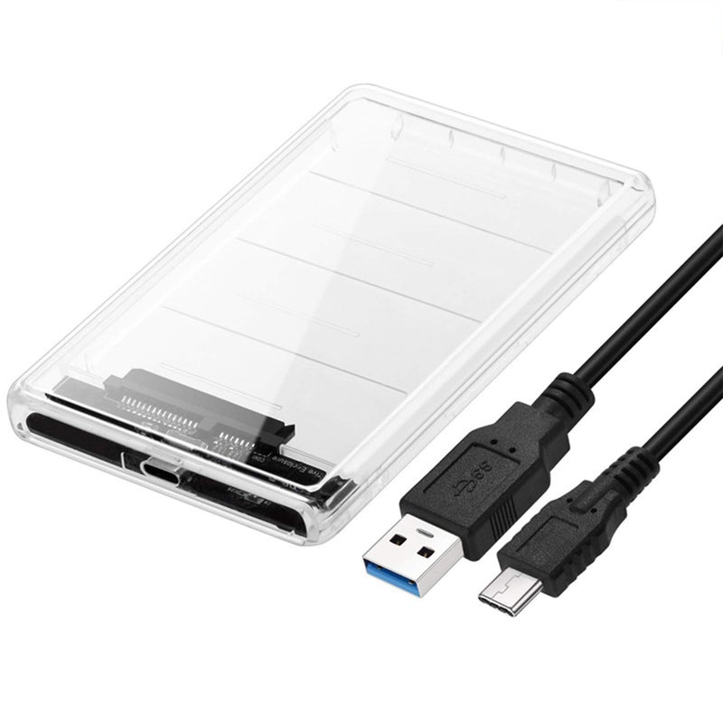TASLAR Case Cover Box 2.5 Inch External Hard Drive Enclosure Casing, SATA III to USB Type-C for HDD/SSD with 3.1 Cable - Tool Free Installation, Transparent Design, Supports UASP and up to 2TB (Clear)