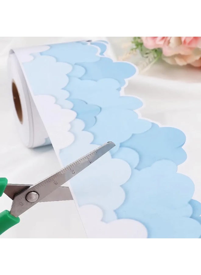 ALMiHomi 1 Roll 10m Cloud Border Bulletin Board Sticker – Light Blue Sky Self-Adhesive Wall Trim for Classroom, Kids Room, School Chalkboard, Office or Window Decor – Easy Peel, Cute Cloud Lace Pattern - Image 3