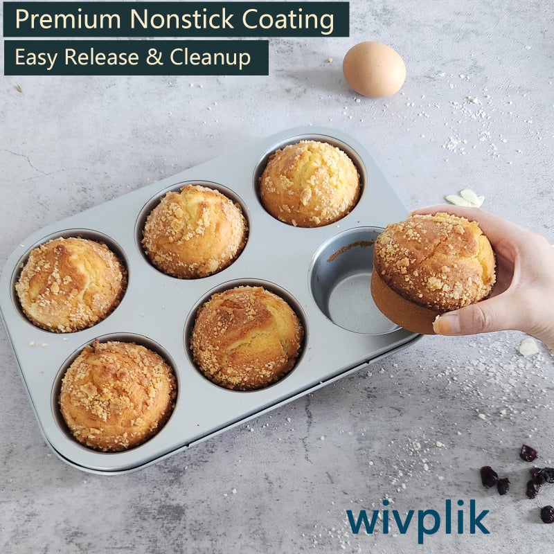 wivplik Nonstick jumbo Muffin Pans 6 Cupsï¼Œ2 Pack Extra Large Cupcake Tins for Bakingï¼ŒPremmium Non-stick Coating for Non-Toxic,Heavy Duty Carbon Steel, 3.5 dia,Deep Muffin Tray - Image 2