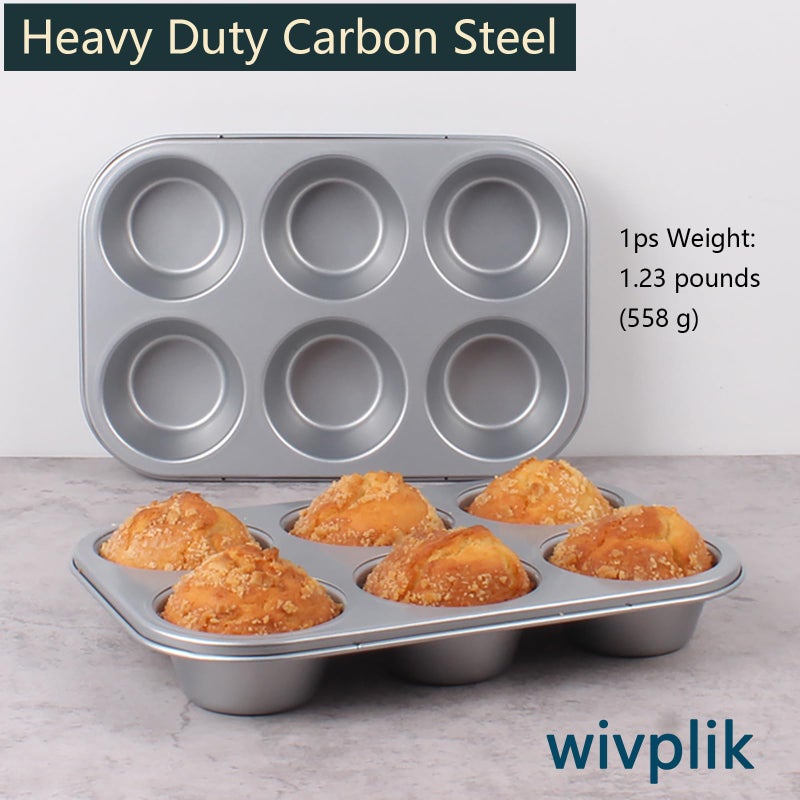 wivplik Nonstick jumbo Muffin Pans 6 Cupsï¼Œ2 Pack Extra Large Cupcake Tins for Bakingï¼ŒPremmium Non-stick Coating for Non-Toxic,Heavy Duty Carbon Steel, 3.5 dia,Deep Muffin Tray - Image 4