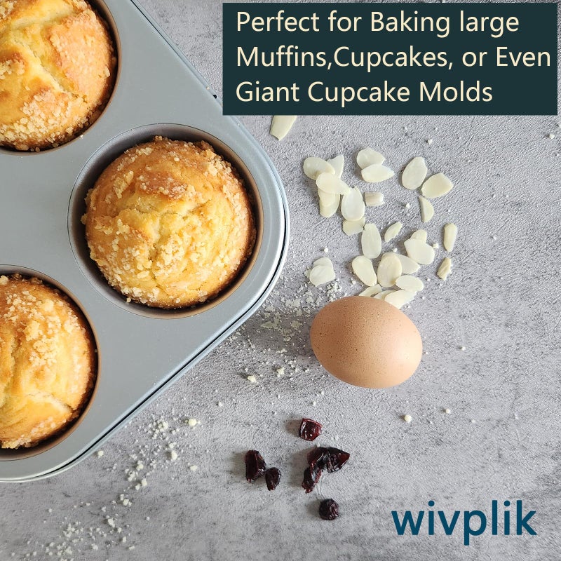 wivplik Nonstick jumbo Muffin Pans 6 Cupsï¼Œ2 Pack Extra Large Cupcake Tins for Bakingï¼ŒPremmium Non-stick Coating for Non-Toxic,Heavy Duty Carbon Steel, 3.5 dia,Deep Muffin Tray - Image 3