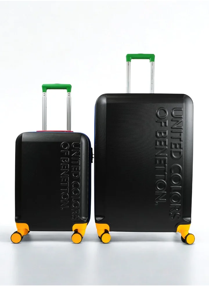 UNITED COLORS OF BENETTON BNTA-203X Set of 2 Luggage with TSA Lock| Material- Acrylonitrile Butadiene Styrene| Adjustable Trolley Handle | Smooth Dual Wheels 360degree rotate| SIZE-20/28 Inch| BLACK