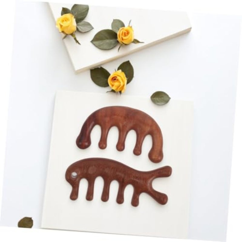 2pcs Wooden Scalp Massager Comb Wide Tooth Guasha Tool for Gentle Scalp Stimulation and Relaxation Durable Sandalwood Design for All Hair Types - Image 5