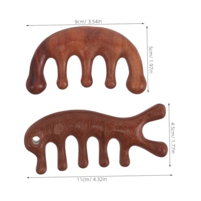2pcs Wooden Scalp Massager Comb Wide Tooth Guasha Tool for Gentle Scalp Stimulation and Relaxation Durable Sandalwood Design for All Hair Types - Image 2