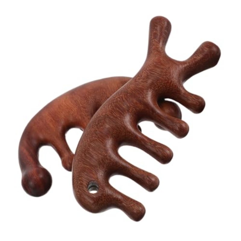 2pcs Wooden Scalp Massager Comb Wide Tooth Guasha Tool for Gentle Scalp Stimulation and Relaxation Durable Sandalwood Design for All Hair Types - Image 1
