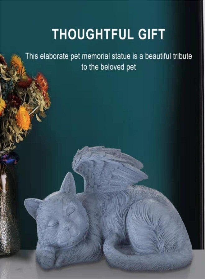 Cuodia Cat Memorial Sculpture, Big Greey Resin Statue with Angel Wings, Pet Tribute for Indoor Decoration or Outdoor Backyard Garden - Image 3