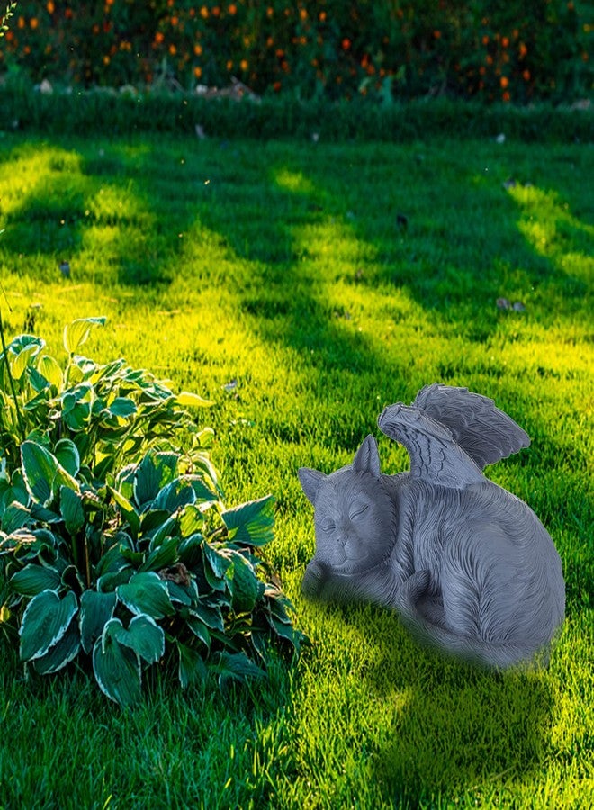 Cuodia Cat Memorial Sculpture, Big Greey Resin Statue with Angel Wings, Pet Tribute for Indoor Decoration or Outdoor Backyard Garden - Image 4