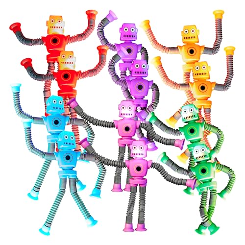 Playbees LED Telescopic Suction Cup Robot Toys 12PACK Shape Changing Educational Fidget Toys Sensory Toys ADHD Autistic Stimulating Creative Learning Pop Tubes Robot Party Favors - Image 1