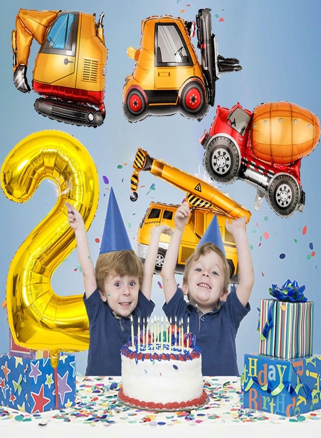 Tagberoy Construction Birthday Party Supplies 2 Year Old, Large Construction Balloons 40Inch Gold Number 2 Balloons Construction Truck Foil Balloons for Boys 2nd Construction Birthday Party Decorations - Image 4