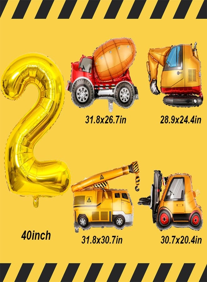 Tagberoy Construction Birthday Party Supplies 2 Year Old, Large Construction Balloons 40Inch Gold Number 2 Balloons Construction Truck Foil Balloons for Boys 2nd Construction Birthday Party Decorations - Image 2