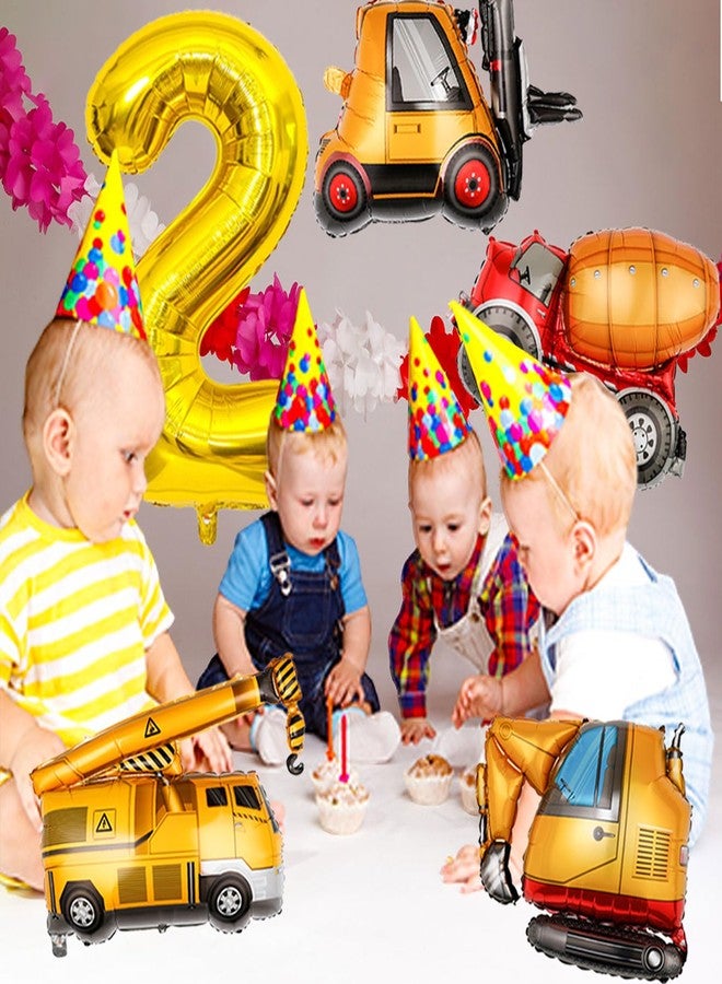 Tagberoy Construction Birthday Party Supplies 2 Year Old, Large Construction Balloons 40Inch Gold Number 2 Balloons Construction Truck Foil Balloons for Boys 2nd Construction Birthday Party Decorations - Image 3