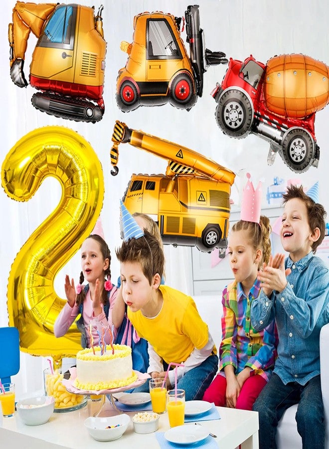 Tagberoy Construction Birthday Party Supplies 2 Year Old, Large Construction Balloons 40Inch Gold Number 2 Balloons Construction Truck Foil Balloons for Boys 2nd Construction Birthday Party Decorations - Image 5