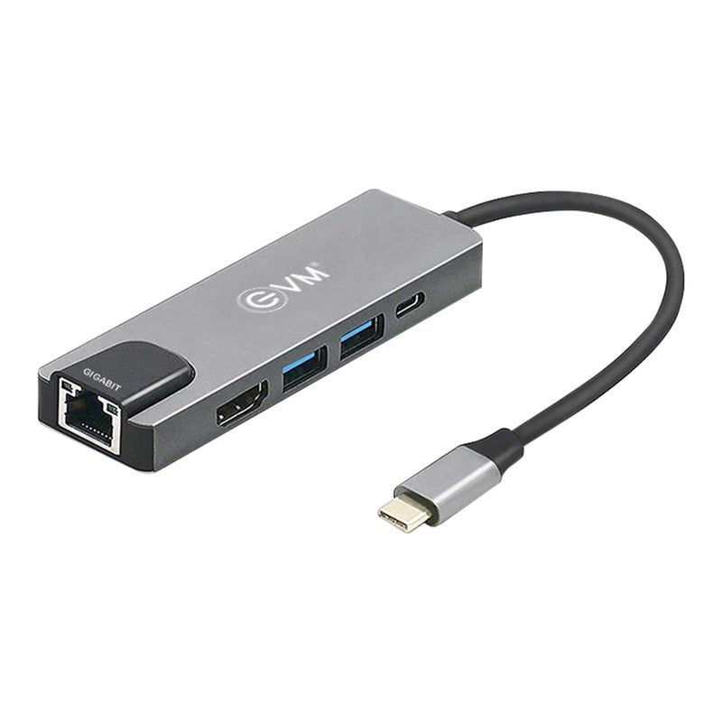 EVM USB C Hub 5-in-1 | 4K HDMI | 3 USB 3.0 | Gigabit Ethernet | 100W PD Charging | Type-C Docking Station Adapter for MacBook Laptop Windows | 1 Year Warranty (EVMCGRJ-5in1-Neo) - Image 4