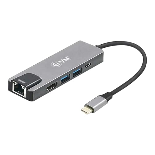 EVM USB C Hub 5-in-1 | 4K HDMI | 3 USB 3.0 | Gigabit Ethernet | 100W PD Charging | Type-C Docking Station Adapter for MacBook Laptop Windows | 1 Year Warranty (EVMCGRJ-5in1-Neo) - Image 1