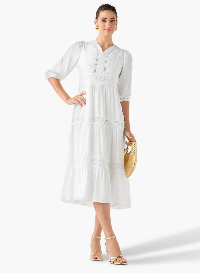 2Xtremz 2Xtremz Lace Insert Midi Dress with 3/4 Sleeves
