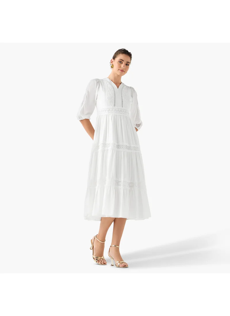 2Xtremz 2Xtremz Lace Insert Midi Dress with 3/4 Sleeves
