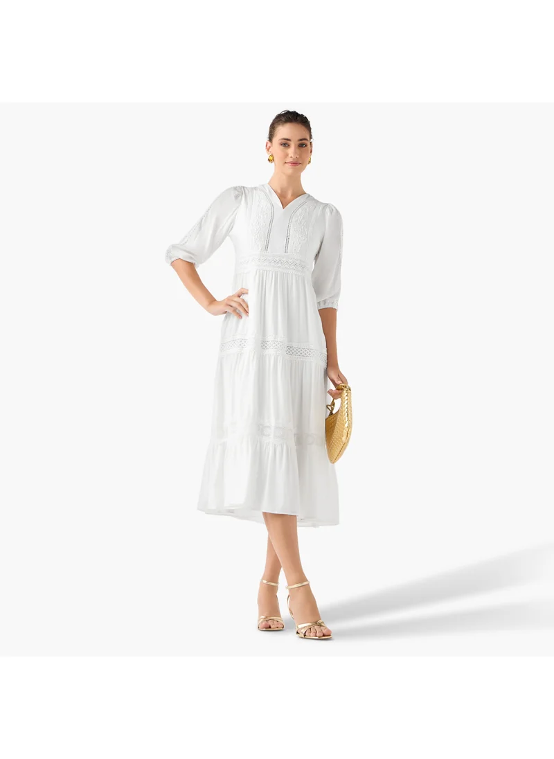 2Xtremz 2Xtremz Lace Insert Midi Dress with 3/4 Sleeves
