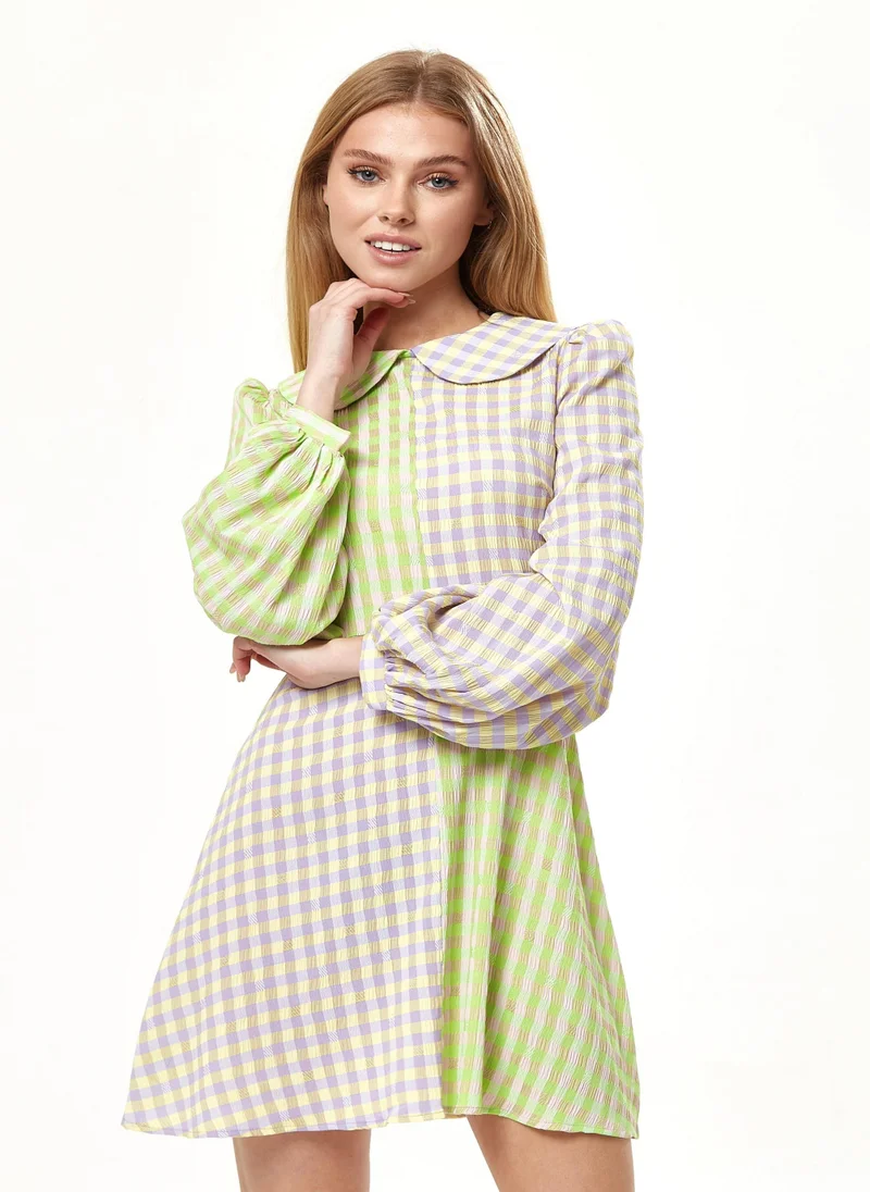 Liquorish Green Check Mini Dress With Collar