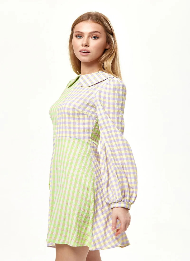 Liquorish Green Check Mini Dress With Collar