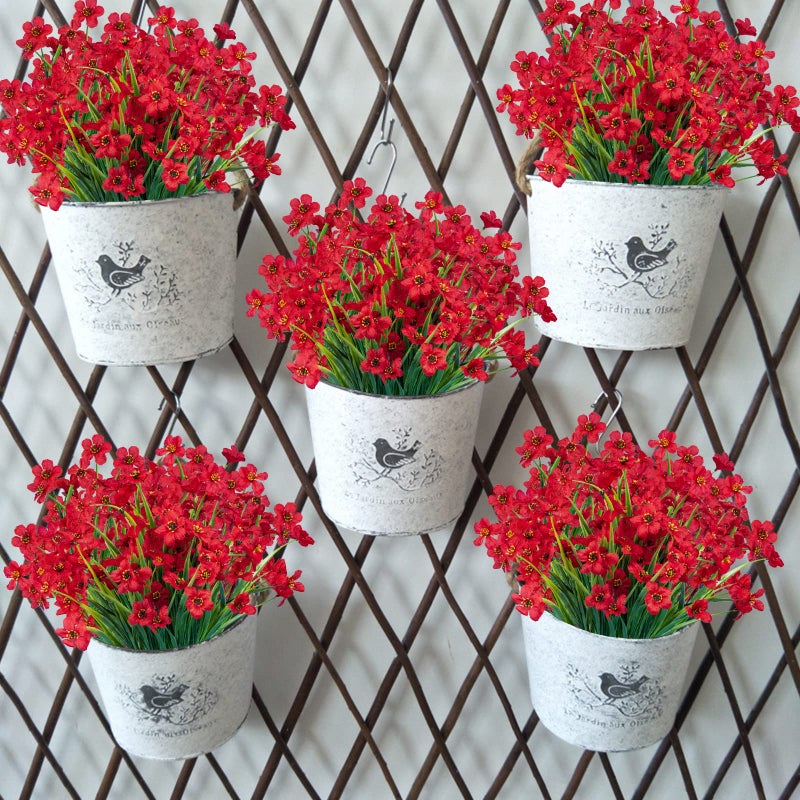 Lnoicy 24 Pcs Artificial Flowers for Outdoor,Plastic Flowers Decoration, UV Resistant Faux Flowers Shrubs, Artificial Plants for Indoor Outside Garden Home Wedding Farmhouse(Red) - Image 4