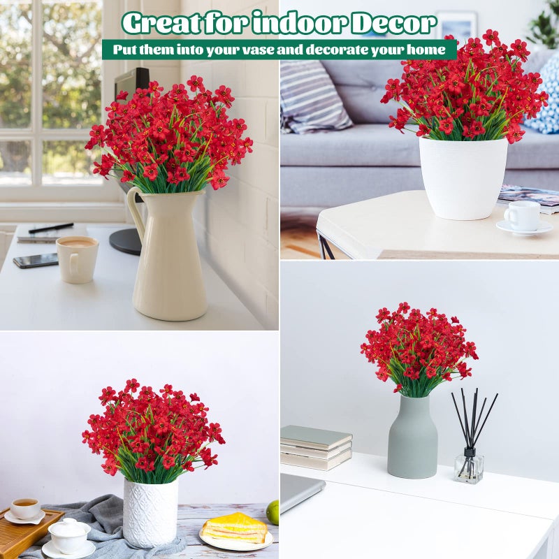 Lnoicy 24 Pcs Artificial Flowers for Outdoor,Plastic Flowers Decoration, UV Resistant Faux Flowers Shrubs, Artificial Plants for Indoor Outside Garden Home Wedding Farmhouse(Red) - Image 5