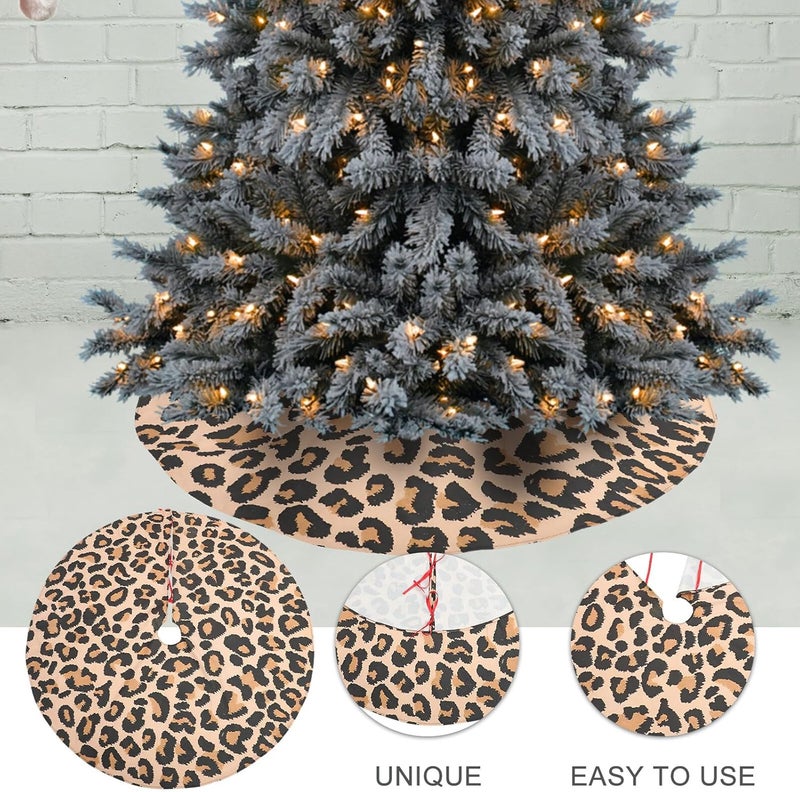 Leopard Print Christmas Tree Skirt 120cm Decorative Xmas Tree Bottom Apron Winter Holiday Home Decor Rug Protector for Christmas Ornaments and Seasonal Decoration - Image 5