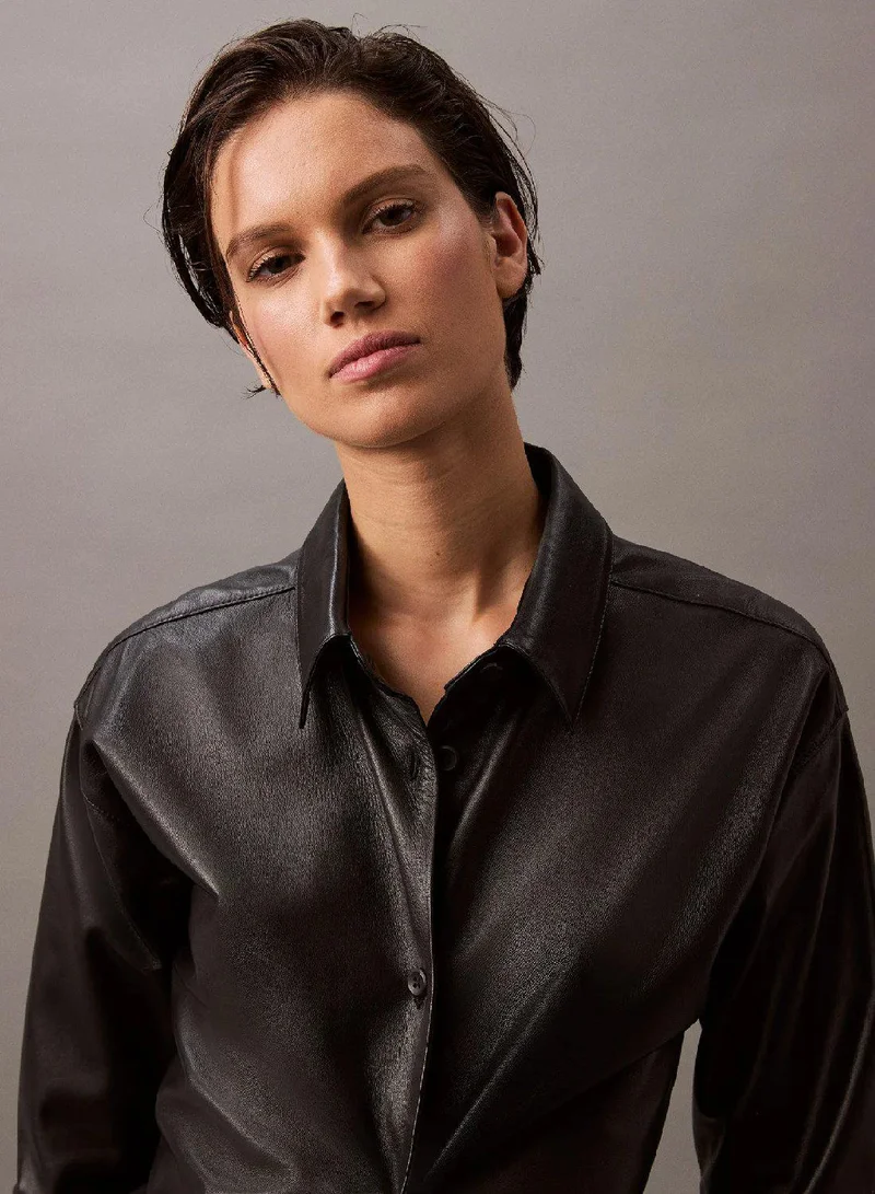 Calvin Klein BLACK BEAUTY Lamb Suede Button-Down Shirt for Women | Best Price UAE