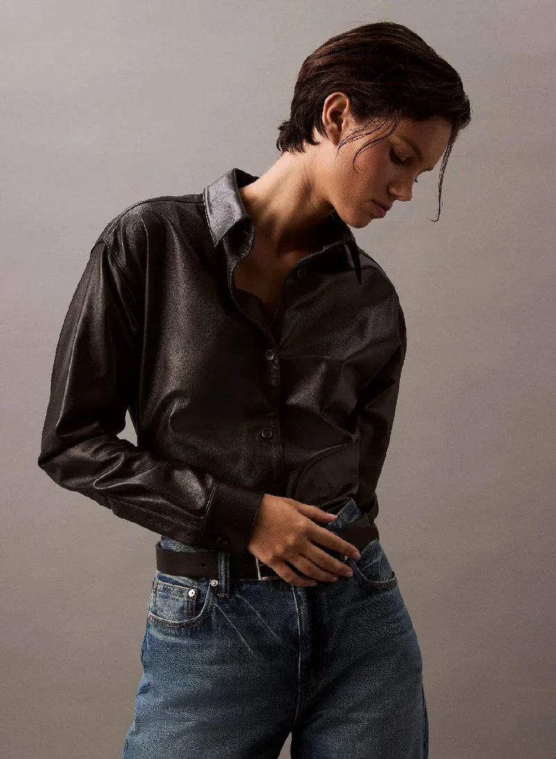 Calvin Klein BLACK BEAUTY Lamb Suede Button-Down Shirt for Women | Best Price UAE