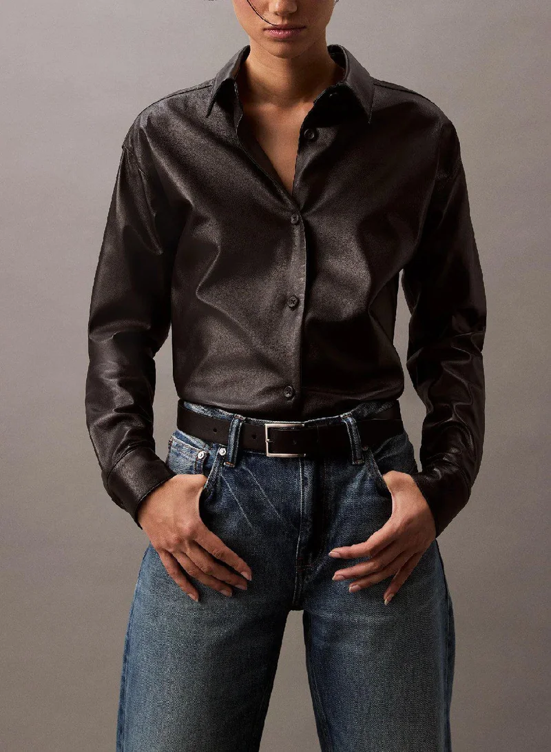 Calvin Klein BLACK BEAUTY Lamb Suede Button-Down Shirt for Women | Best Price UAE