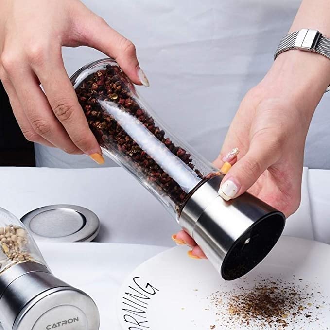 Catron Premium Stainless Steel Salt or Pepper Grinder - Top Spice Mill with Ceramic Blades, Brushed Stainless Steel and Adjustable Coarseness by Pepper Grinder (Clear, Pack of 1) - Image 1