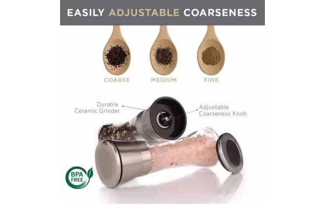 Catron Premium Stainless Steel Salt or Pepper Grinder - Top Spice Mill with Ceramic Blades, Brushed Stainless Steel and Adjustable Coarseness by Pepper Grinder (Clear, Pack of 1) - Image 2