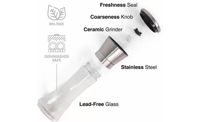 Catron Premium Stainless Steel Salt or Pepper Grinder - Top Spice Mill with Ceramic Blades, Brushed Stainless Steel and Adjustable Coarseness by Pepper Grinder (Clear, Pack of 1) - Image 4