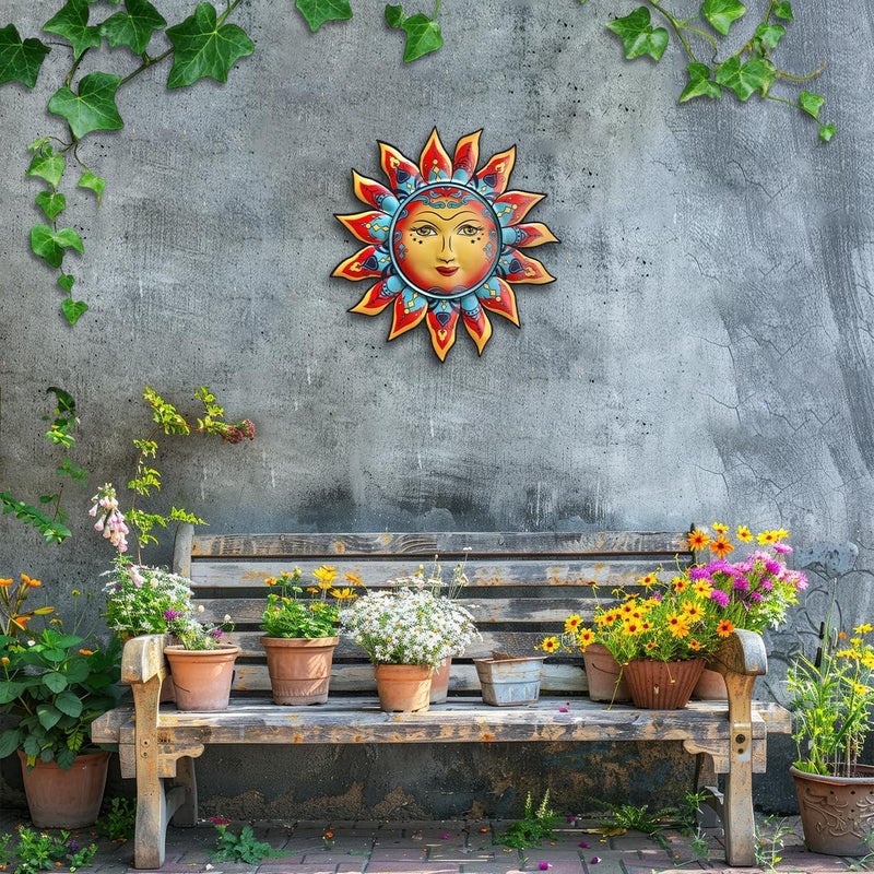 Daogtc Metal Sun Wall Decor - Sun Flower Wall Art Decoration,Hanging Decoration for Home Garden Farmhouse Yard Patio Fence Living Room Bedroom (SUN-I) - Image 2