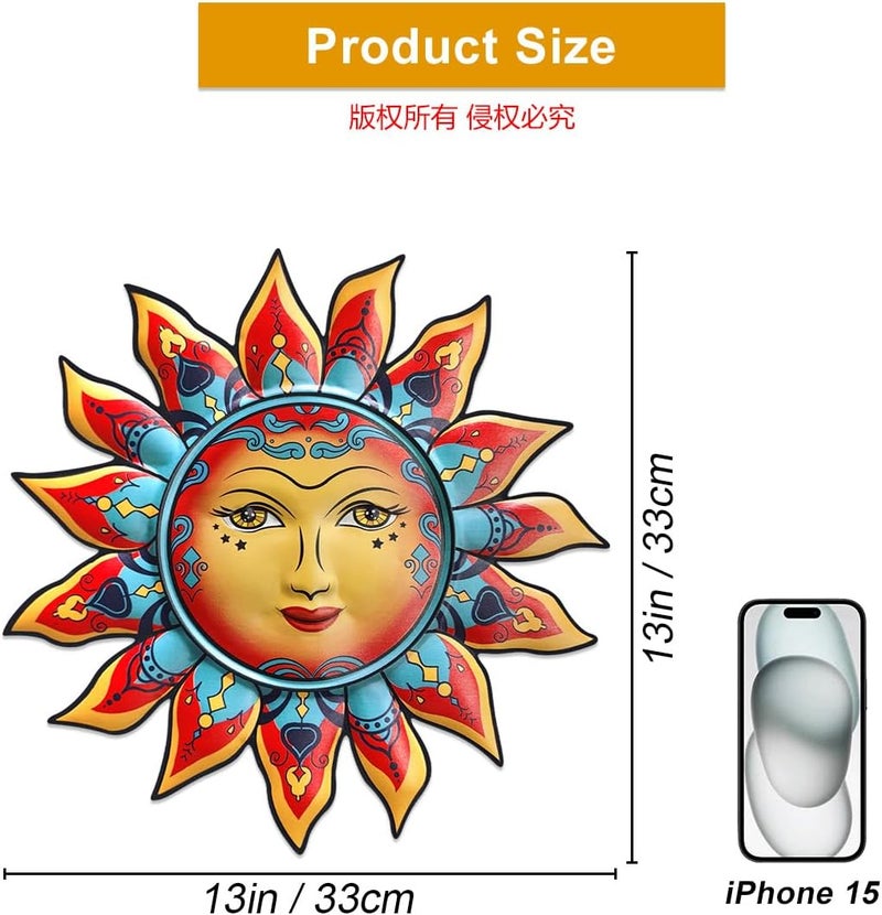 Daogtc Metal Sun Wall Decor - Sun Flower Wall Art Decoration,Hanging Decoration for Home Garden Farmhouse Yard Patio Fence Living Room Bedroom (SUN-I) - Image 4