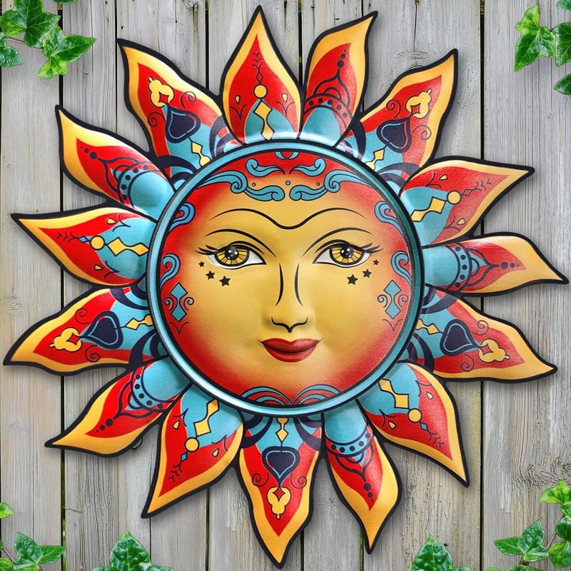 Daogtc Metal Sun Wall Decor - Sun Flower Wall Art Decoration,Hanging Decoration for Home Garden Farmhouse Yard Patio Fence Living Room Bedroom (SUN-I) - Image 1