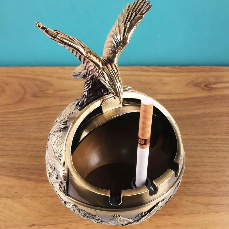 Vintage Metal Windproof Ashtray with Lid Hand-carved Copper Eagle Shape Gold - Image 5